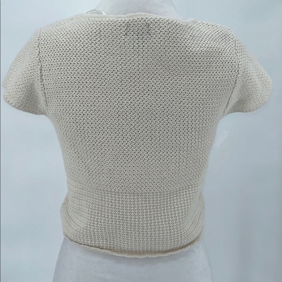 Beerty and Beck Women’s Button Front Knit Crop Top Cream Short Sleeve Cotton M - Picture 6 of 9